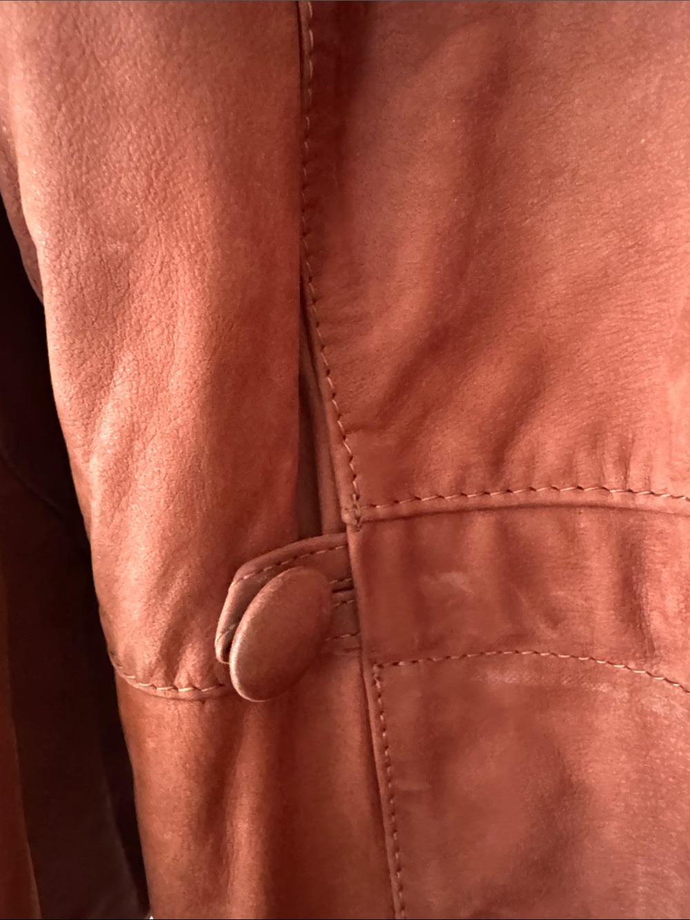 Vera Pelle Men’s Italian Suede Cognac Color Coat with Dark Green Collar. Size 50 - Picture 8 of 11